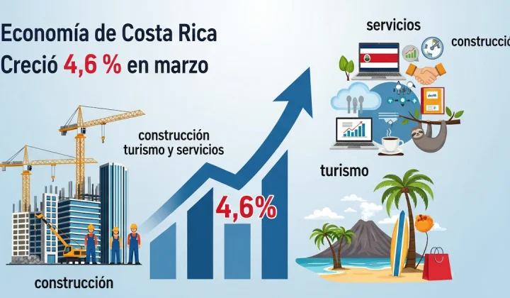Costa Rica: Expansión económica del 4.6% en marzo impulsada por la construcción y el turismo