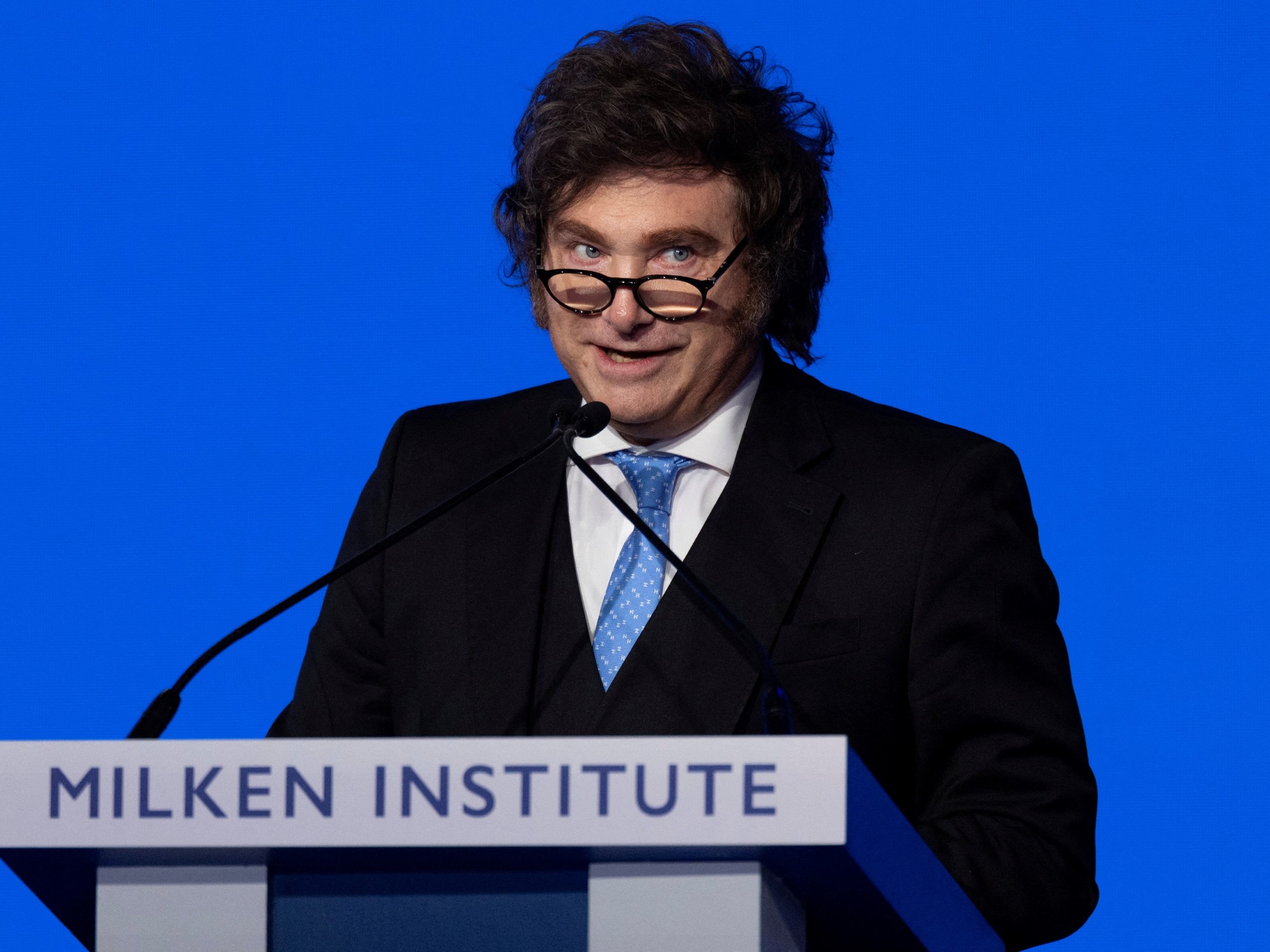 El presidente Javier Milei durante un discurso público en Argentina.