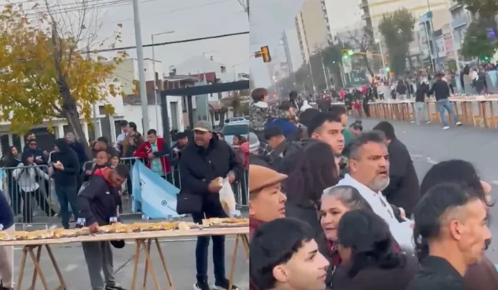 Caos en Avellaneda: Colas interminables y empujones por un sándwich gigante de matambre a la pizza