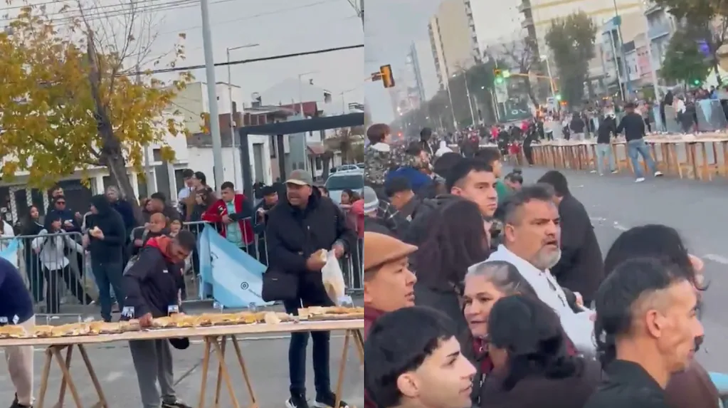 Caos en Avellaneda: Colas interminables y empujones por un sándwich gigante de matambre a la pizza