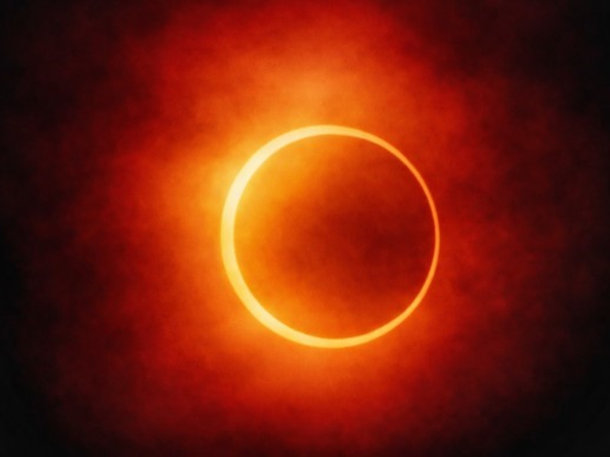Ilustración de un eclipse solar anular visto desde la Tierra, con un anillo de luz solar alrededor de la Luna.
