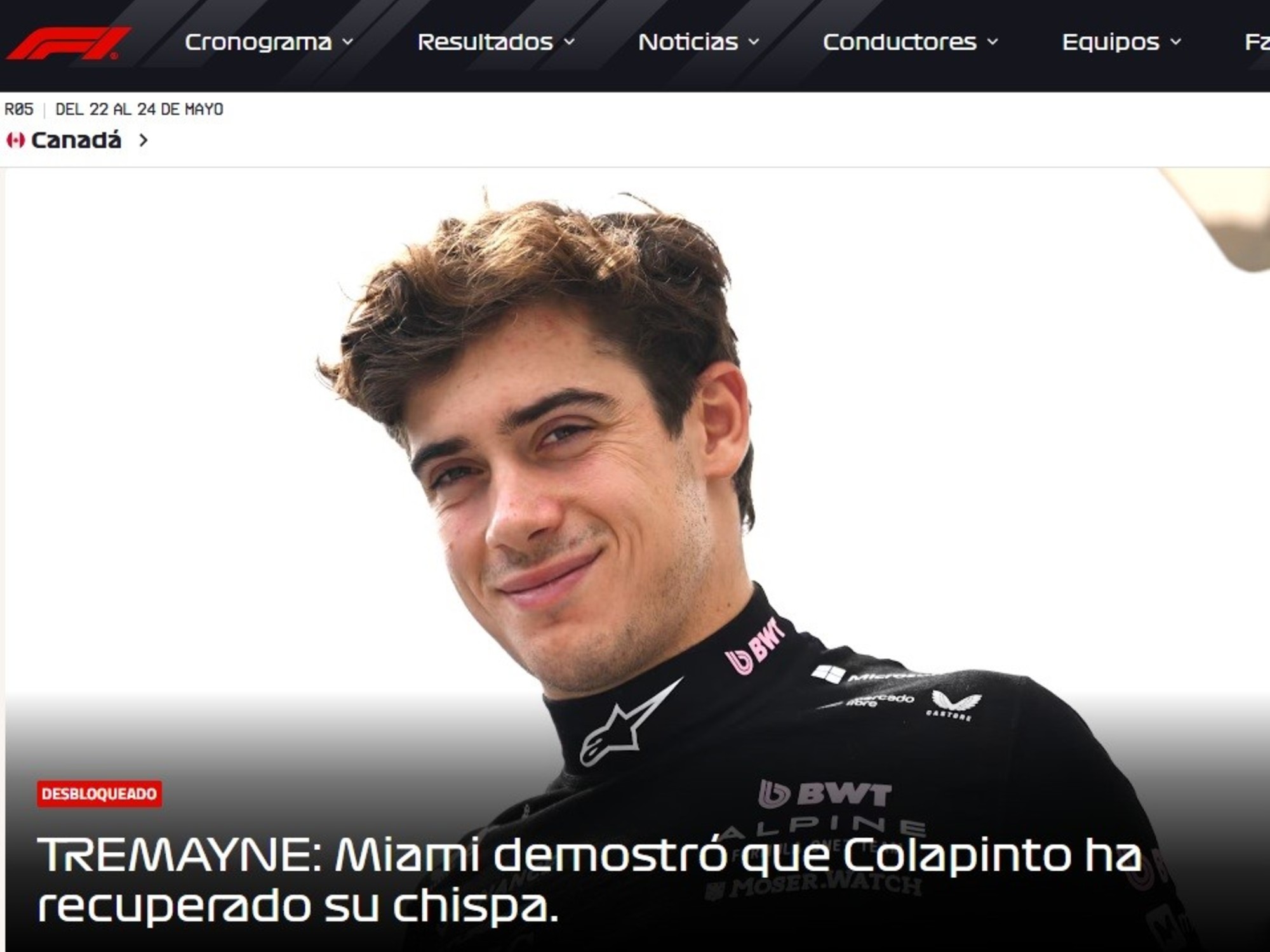 Franco Colapinto en su monoplaza de Fórmula 1 durante una carrera