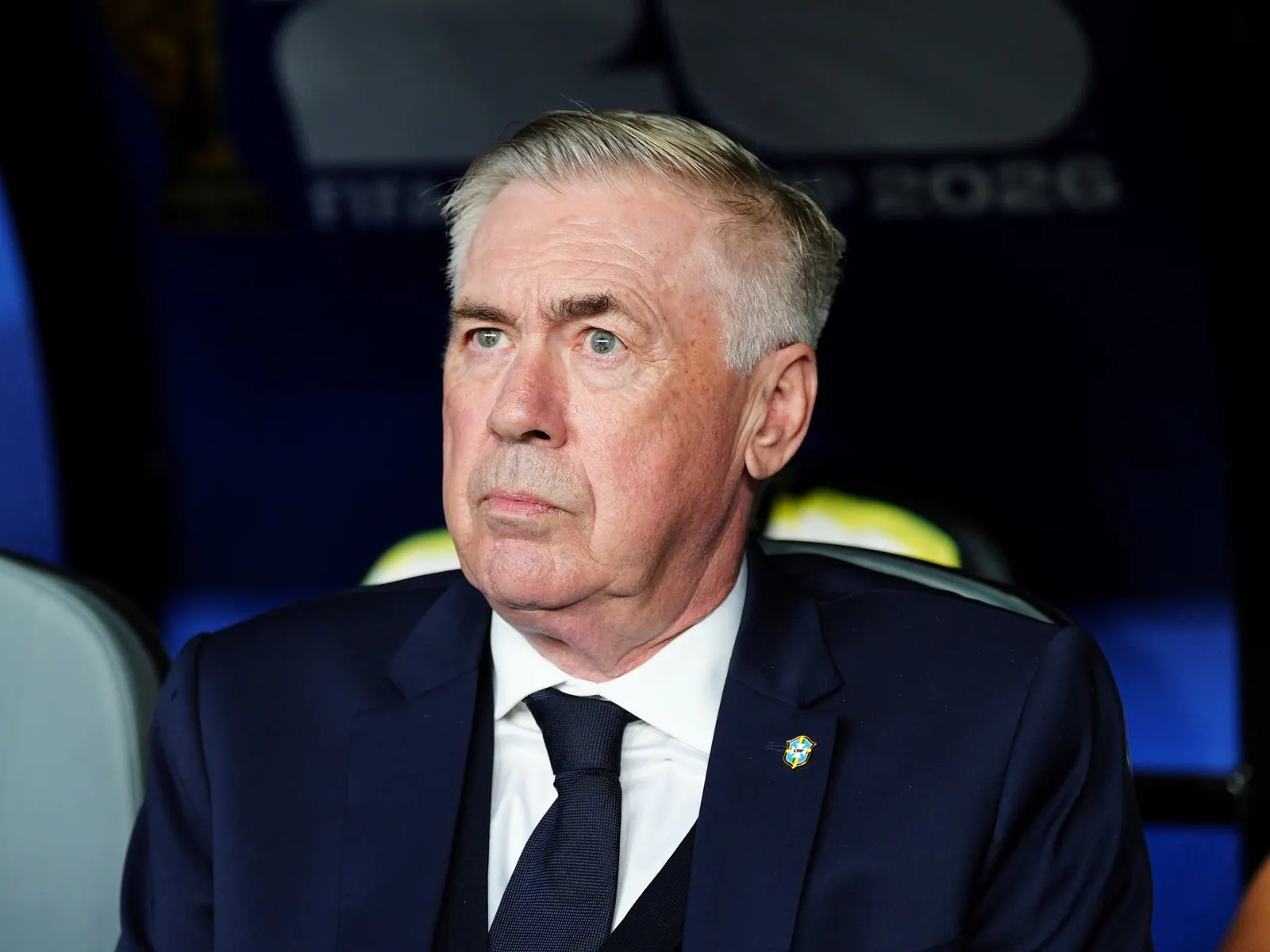 Carlo Ancelotti, entrenador de la selección de Brasil, hablando durante una conferencia de prensa.