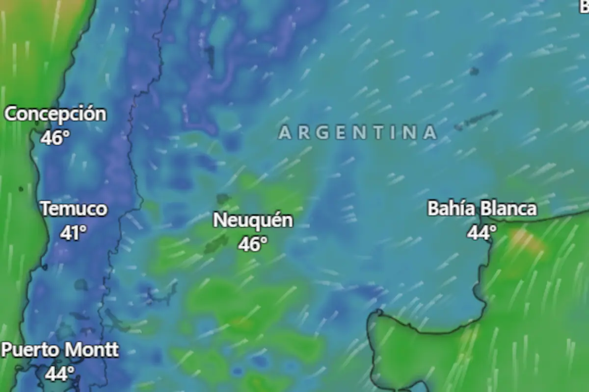 Mapa de Argentina con zonas de alerta meteorológica señaladas