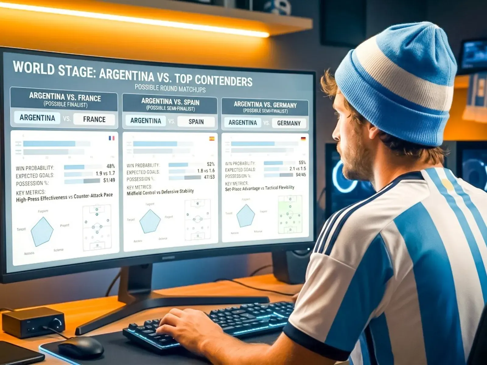 Jugadores de fútbol compitiendo en un campo en Argentina
