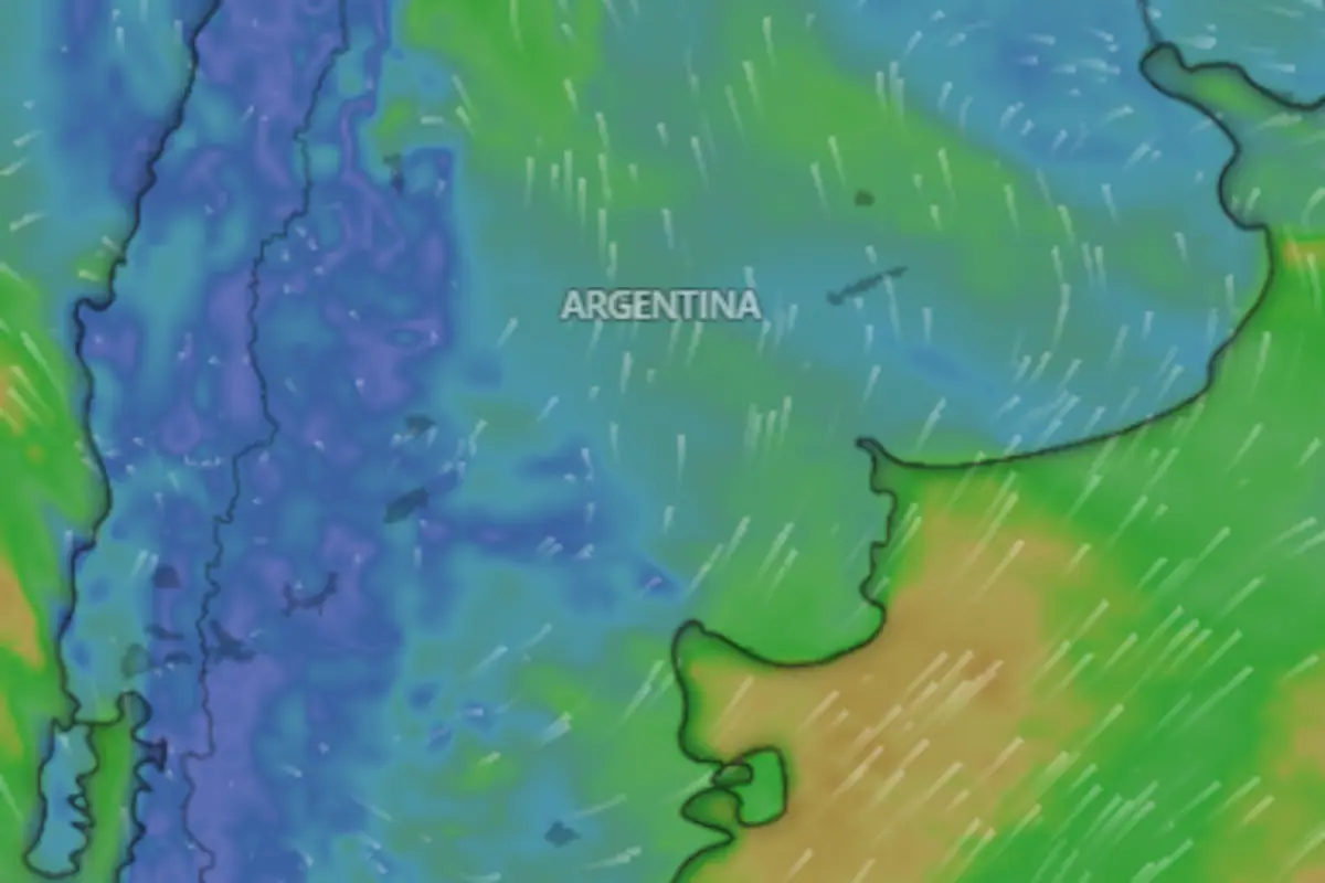 Mapa indicando las provincias argentinas bajo alerta amarilla por frío extremo y vientos fuertes.