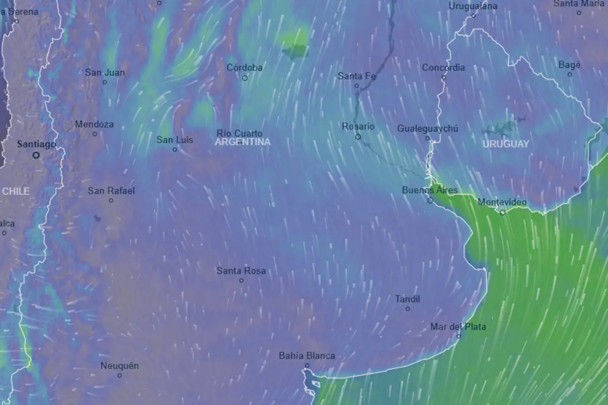 Imagen del Servicio Meteorológico Nacional mostrando un mapa de Argentina con zonas de alerta amarilla por frío.