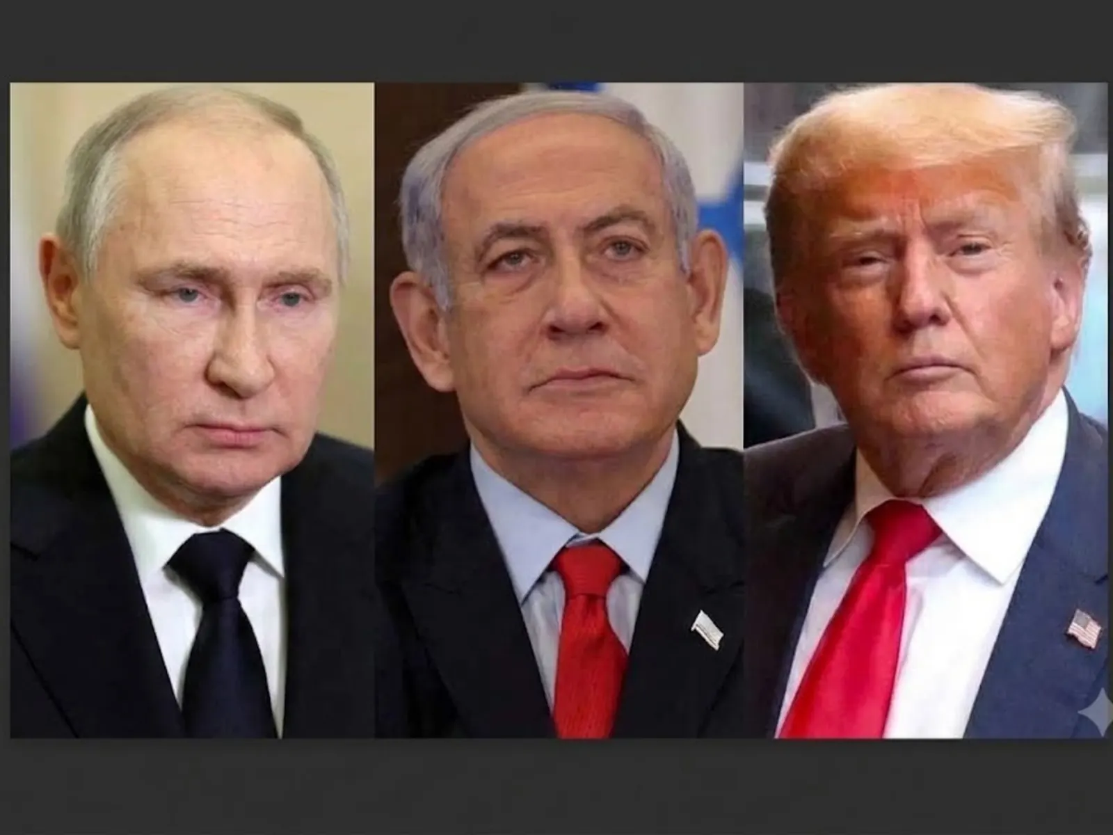 Vladimir Putin, Benjamin Netanyahu y Donald Trump en un montaje de agencia.